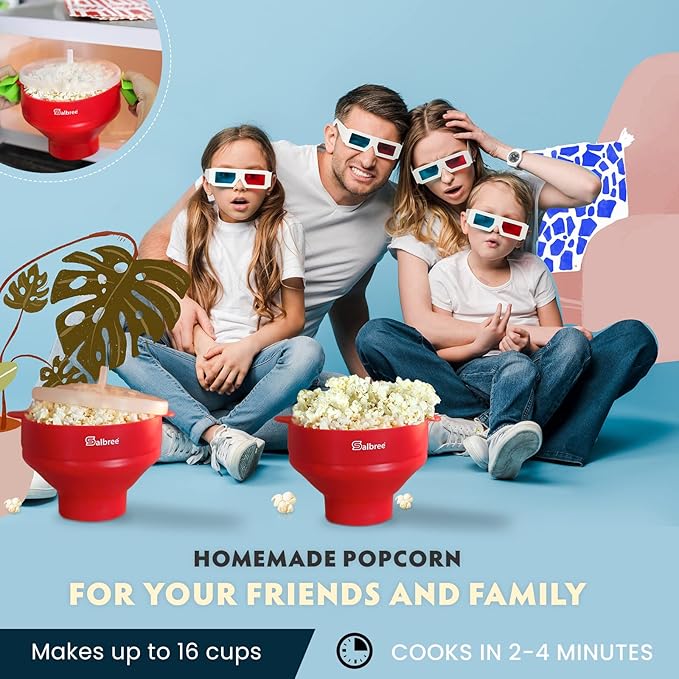 The Original Salbree Collapsible Silicone Microwave Popcorn Popper Maker Machine, Microwavable Bowl Holds 16 Cups, Uses Hot Air and Oil Always Optional - The Most Colors Available (Chocolate)