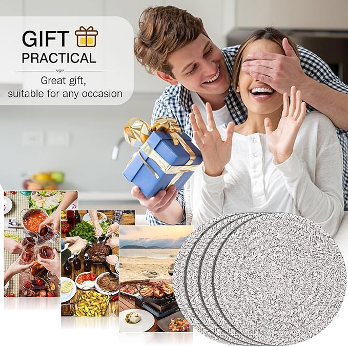ME.FAN 7 Inch Trivets/Potholders 4 Set Cotton Thread Weave Trivets for Pots and Pans - Large Coasters/Hot Pads to Protect Desktop & Countertop - Mix Light Coffee