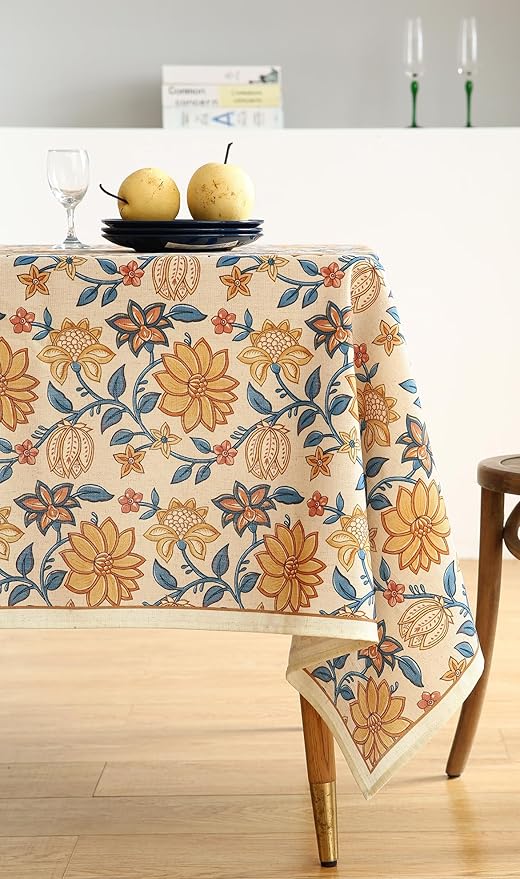 ISAENNE Designer Bohemian Floral Square Tablecloth,Linen Colorful Table Cloth,Fall Wrinkle Resistant Decor Tablecloths for Dining Thanksgiving Kitchen Party Christmas,67"*67"-Estevan B