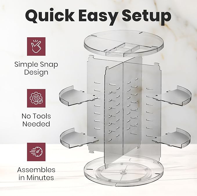 Masirs 360 Rotating Makeup Organizer Countertop - Adjustable Shelf Height - The Perfect Round Spinning Cosmetic Organizer for Bedroom Dresser or Vanity Countertop Storage (Clear)