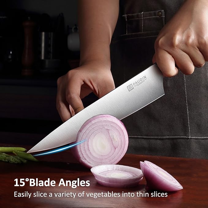 PAUDIN Chef Knife, 8 Inch Kitchen Knife, Ultra Sharp Knife - High Carbon Stainless Steel, Professional Chefs Knife, Ergonomic Handle with Three Rivets, Kitchen Gadgets with Premium Gift Box