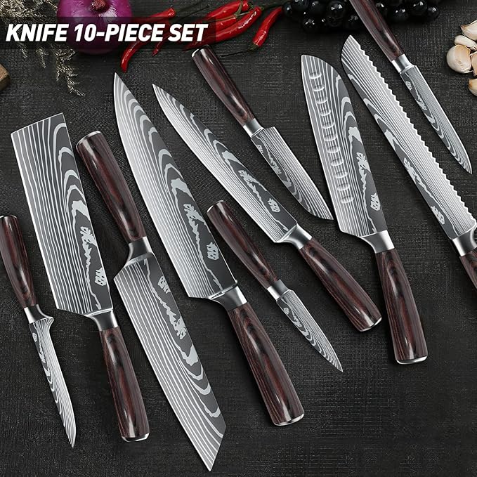 Dfito Knife Set, 10 Pieces Kitchen Knives for Professional Chefs, 3.5-8 Inch Set Boxed Knives 440A Stainless Steel Ultra Sharp Japanese Knife