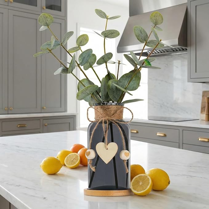 Artificial Eucalyptus Greenery Stems in Glass Vase - Image 9