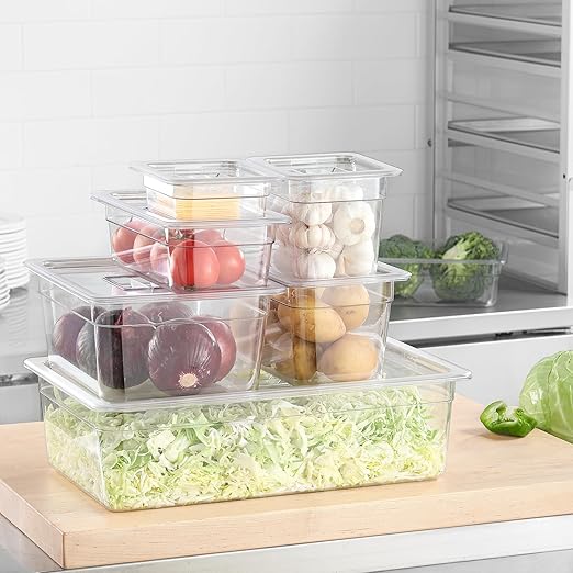 Half Size Food Containers 6 Pack 6 Inch Deep Hotel Pan Clear BPA free Polycarbonate Stackable Food Storage Container for Kitchen Business and Food Serving