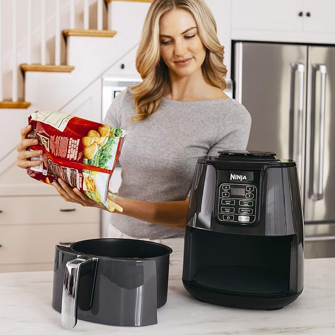 Ninja | Air Fryer | 4 QT Capacity | 4-in1 Roast, Crisp, Roast, Reheats, & Dehydrates | Dishwasher Safe Parts | Includes 20 Easy & Healthy Recipes | Compact | Grey | AF101
