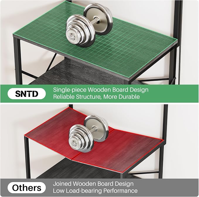 SNTD Bakers Rack with Power Outlet, Kitchen Shelves Microwave Stand with Wire - Image 9