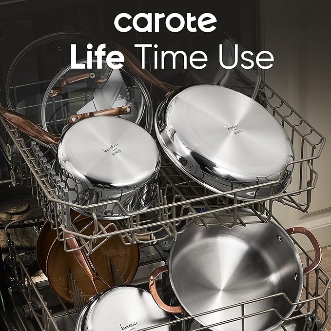 CAROTE 6 Qt Tri-Ply Stainless Steel Stockpot, Non-Toxic Stock Pot with Lid, Soup Pot for Pasta, Even Heating, Oven Safe, Induction, Ceramic and Gas Cooktops Compatible, Sliver