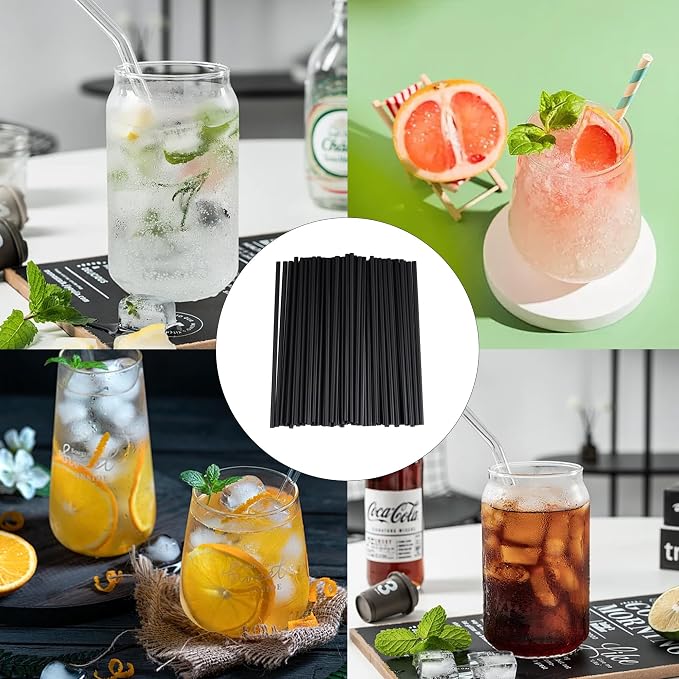 100PCS 8.27 Inch Black Disposable Plastic Drinking Straws, Straight Cocktail - Image 6