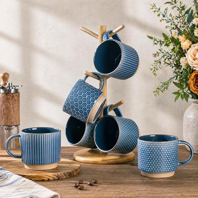 GBhome 12 OZ Stackable Coffee Mugs Set of 6, Ceramic Coffee Mugs - Image 8