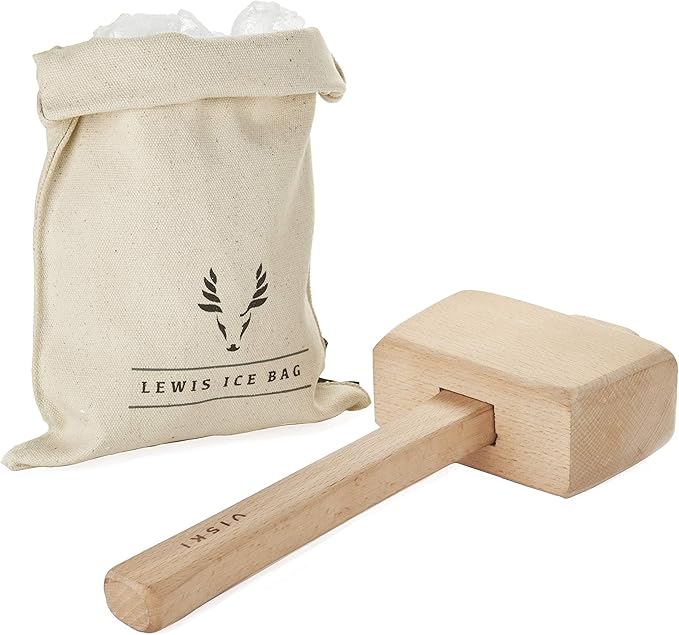 Viski Professional Lewis Ice Bag and Mallet, Manual Ice Crusher, Ice Crushers for Home Use, Bartender Kit & Bar Tools Kitchen Accessory, 12"