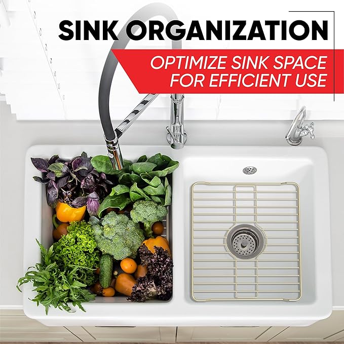 Better Houseware Sink Protectors for Kitchen Sink, Protective Metal Grid, 16x12.3x1 inches, Almond Kitchen Sink Mat to Shield Sink Base from Scratches, Rust-Resistant Coating, 2 Pack, M