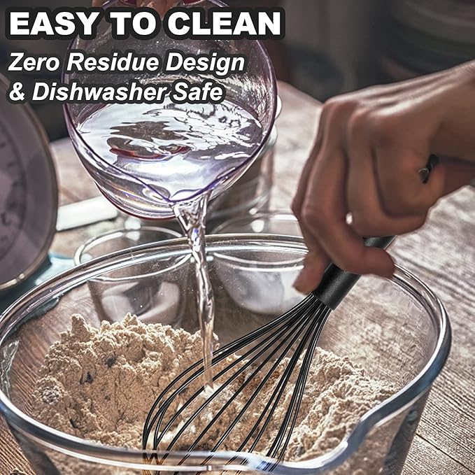 Anaeat Silicone Balloon Whisk, Perfect for Non-Stick Cookware, Milk and Egg Beater Blender, Heat Resistant Kitchen Whisks for Whisking, Cooking, Baking, Beating, Frothing & Stirring (Black)