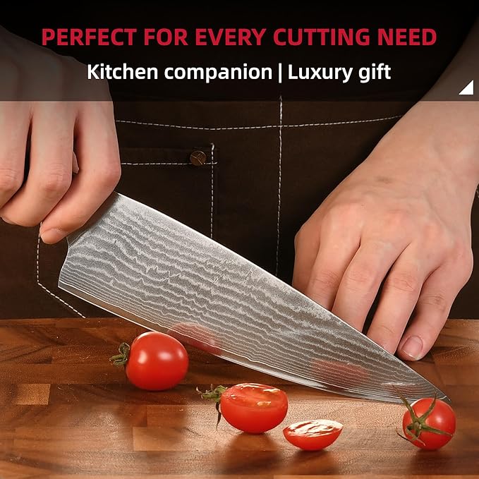 NANFANG BROTHERS Knife Sets, 9 Pieces Damascus Kitchen Knife Set with Block, ABS Ergonomic Handle for Chef Knife Set, Knife Sharpener and Kitchen Shears, Knife Block Set