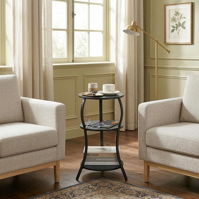 Small Round Side Table with Charging Station, 3-Tier Waist Circular End Table - Image 9