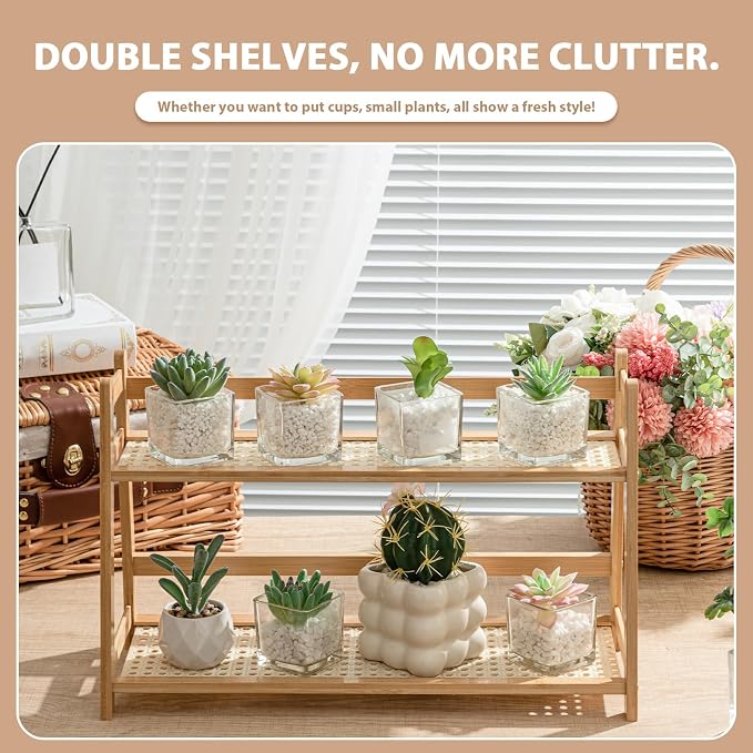 Yalikop 2 Pcs 17.7 Inch 2 Tier Matcha Station Shelf Bamboo Coffee Mug Stand - Image 7