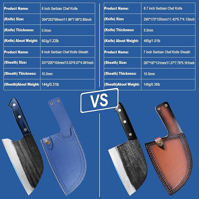 XYJ Authentic Since 1986,Ancient Forged Butcher Knives,Serbian Chef Knife With Sheath,Tiny Knife,Chinese Vegetable Meat Cleaver For Kitchen Camping Outdoor,Full Tang,High Carbon Steel (8 inch)