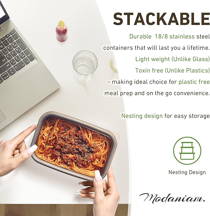 Stainless Steel Lunch Box Adult| Meal Prep| Food Storage| Stainless Steel Lunch Containers with clear Silicone Lids| Leak Proof|20,30, 40 OZ| Bento Box | Metal lunch Box |Lunchbox | Bentobox