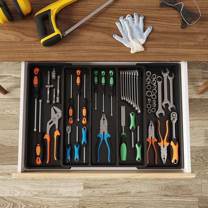 Lifewit Cooking Utensil Kitchen Drawer Organizer, Expandable from 16 to 28 inches, Plastic Cutlery Silverware Tray, Adjustable Spatula Holder, Flatware Tools Gadgets Storage Divider, XL,Black