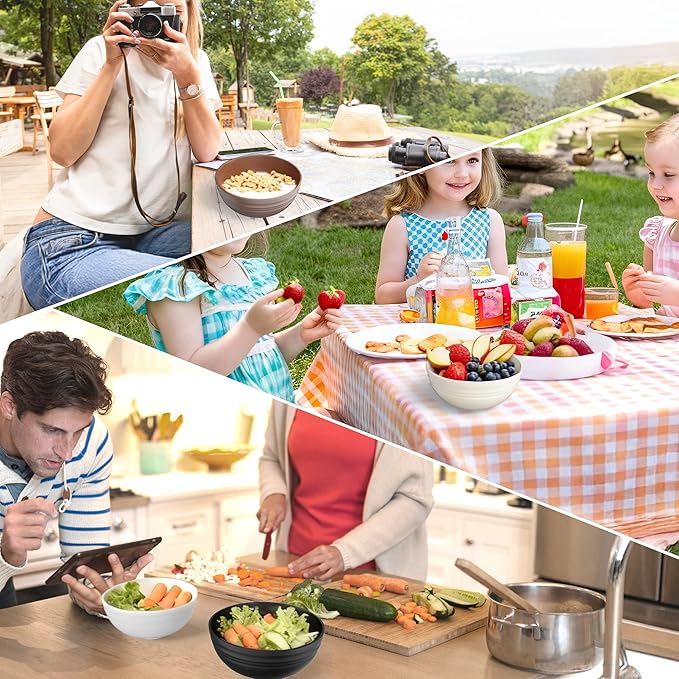 Quatish 10 PCS Unbreakable Cereal Bowls,Dishwasher & Microwave Safe Wheat Straw Bowls, Easy-to-Clean Lightweight Snack & Soup Bowl,Multi-Color Portable for Picnics Plastic Bowls Set, Brown