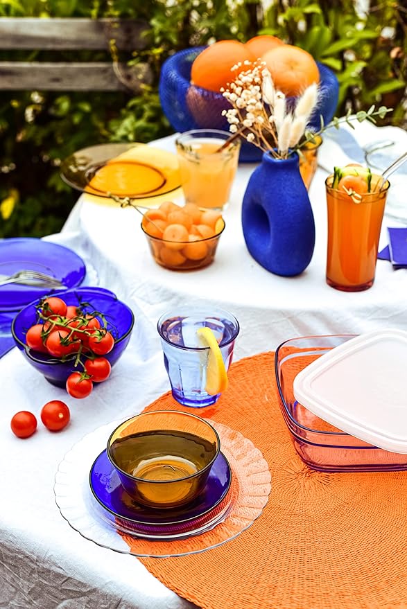 Duralex Made in France Prisme Marine Glass Tumbler Drinking Glasses, 8.75 ounce - Set of 6, Marine Blue