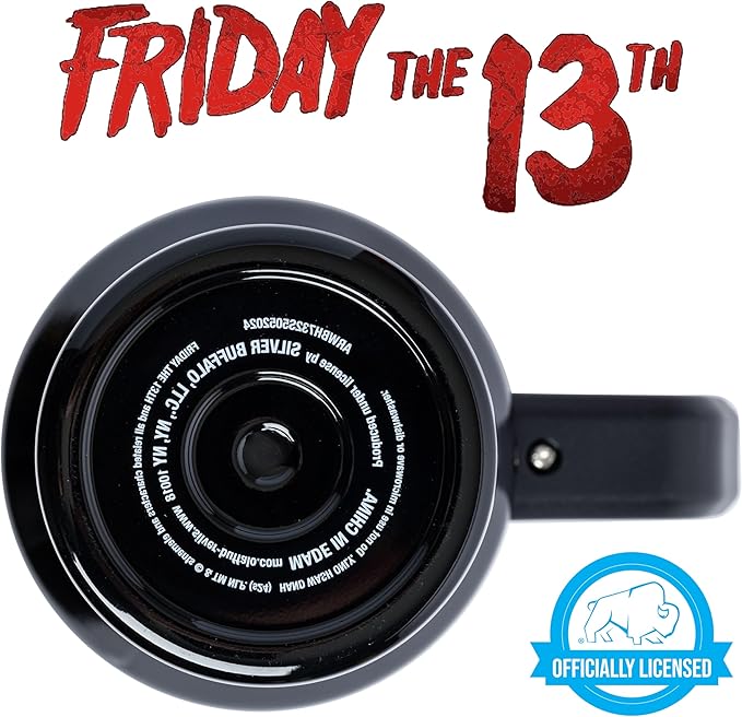 Silver Buffalo Friday The 13th Stainless Steel Tumbler with Handle Featuring Jason Voorhees’s Mask, Fits in Standard Cup Holder, 40 Ounces