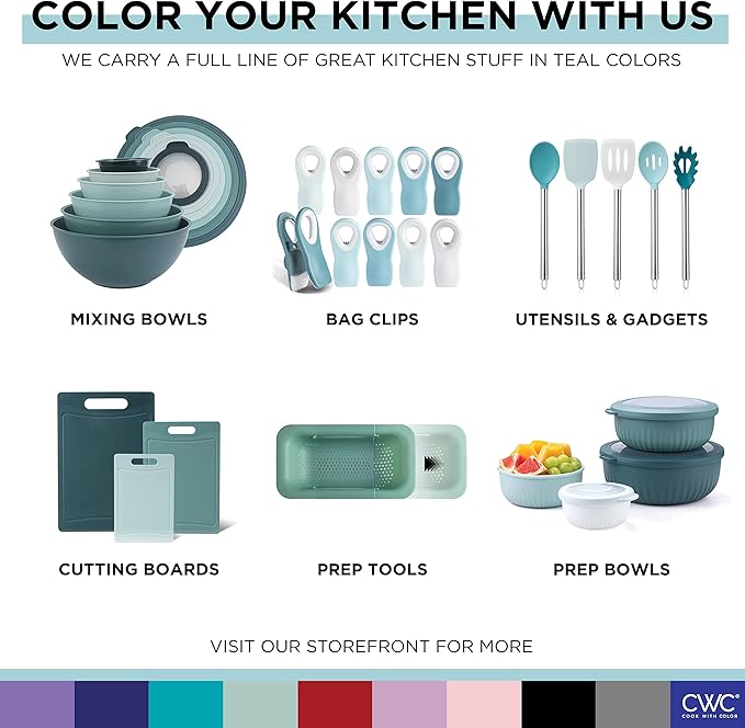 COOK WITH COLOR Bag Clips with Magnet- Food, Chip and Bag Clips for Food Storage with Airtight Seal Grip for Bread Bags, Snack Bags and Food Bags (Teal, Pack of 10)