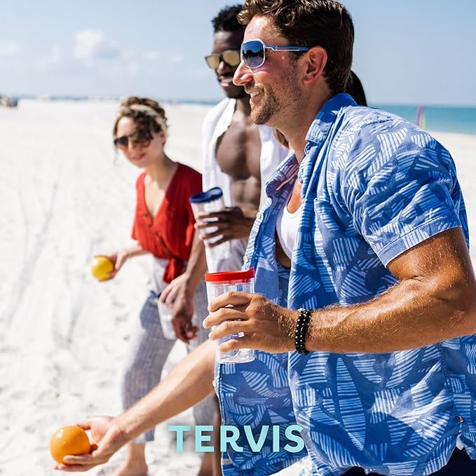 Tervis Clear & Colorful Tabletop Made in USA Double Walled Insulated Tumbler Travel Cup Keeps Drinks Cold & Hot, 16oz - 4pk, Clear and Red
