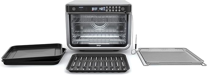Ninja DT251 Foodi 10-in-1 Smart XL Air Fry Oven, Bake, Broil, Toast, Roast, Digital Toaster, Thermometer, True Surround Convection up to 450°F, includes 6 trays & Recipe Guide, Silver