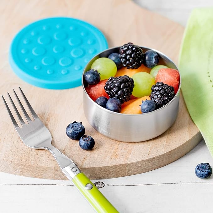 LunchBots 4.5 oz Stainless Steel Dressing Container for Condiments, Dips, Snacks, Dipping Sauce Cups with Silicone Lid, Fits in Lunch Bags and Bento Boxes - Set of 2 (Blue)