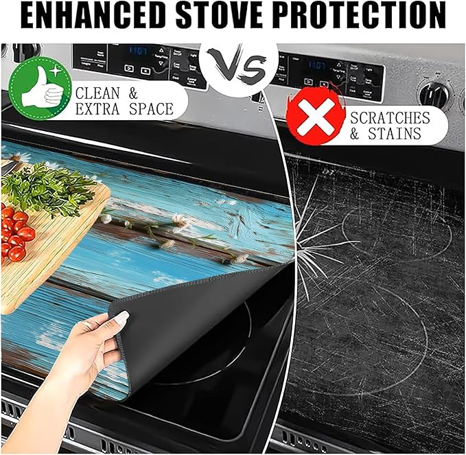 Daisy Stove Top Cover 28.3 x 20.5 Inches, Rustic Wood Glass Stove Protector - Image 8
