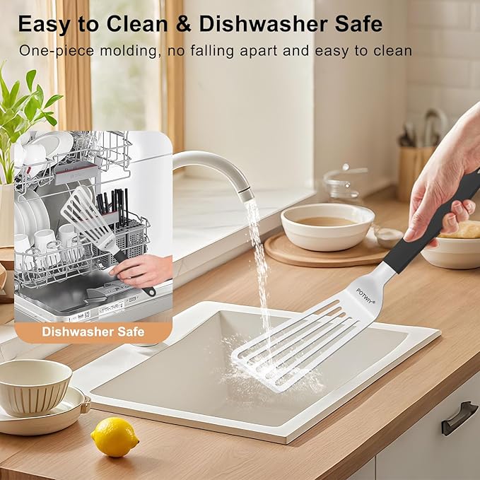 Fish Spatula, 13.3" Stainless Steel Slotted Spatula for Flipping Fish, Egg, Burger, Metal Turner for Kitchen and Grilling Cooking with Silicone Handle, Beveled Edge and Thickened Blade