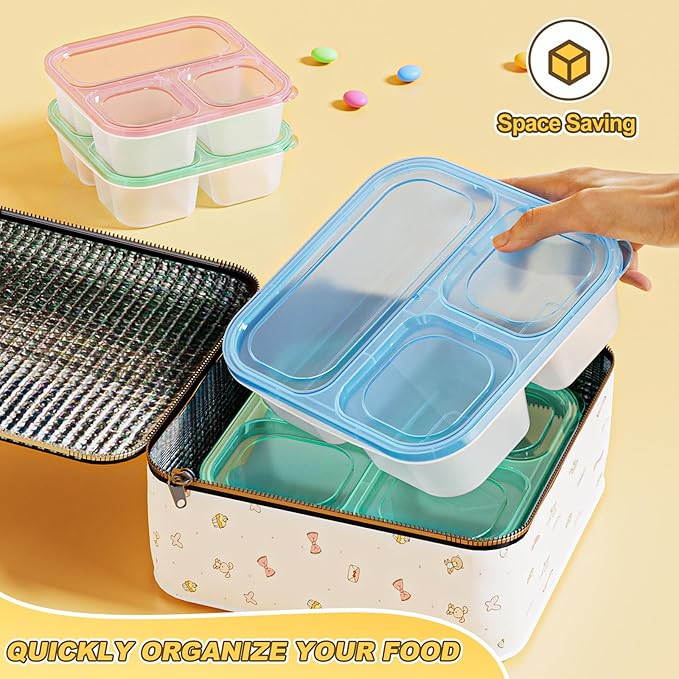6 Pcs Snack Box Container Set, Reusable 3&4 Compartment Meal Prep Snack Containers for Adults Kids Toddler, BPA-Free Divided Lunchable Container for School, Work and Travel (All Transparent)