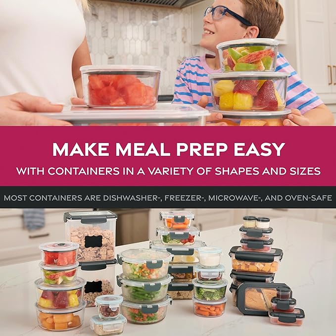 FineDine 24 Piece Glass Airtight Storage Containers with Lids - Leak Proof, Dishwasher Safe Glass Food Storage Containers for Meal Prep or Leftovers, White