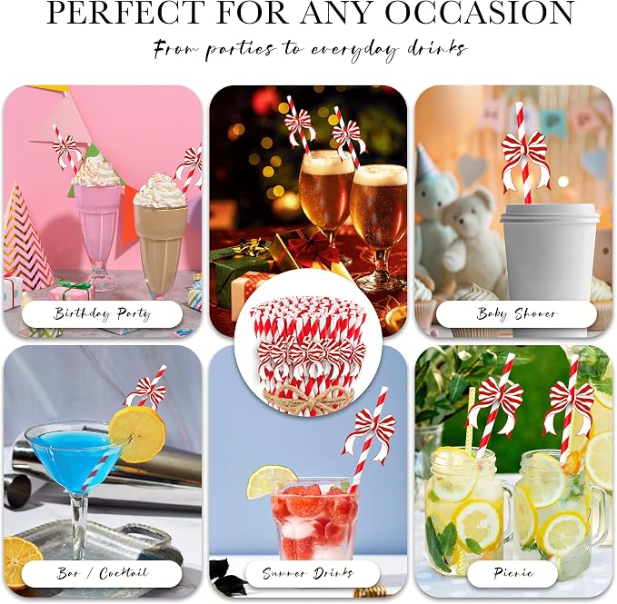 Red Bow Drinking Straws, Disposable Straw, Party Supplies - Image 6