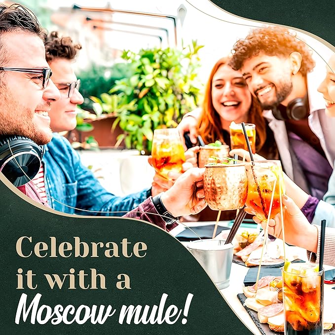 Moscow Mule Copper Mugs Set of 6 (16oz) | Food Grade 100% Pure Copper Cups | Handcrafted w/Lacquered Hammered Finish, Smooth Rounded Lip, Ergonomic Handle (No Rivet) w/Solid Grip