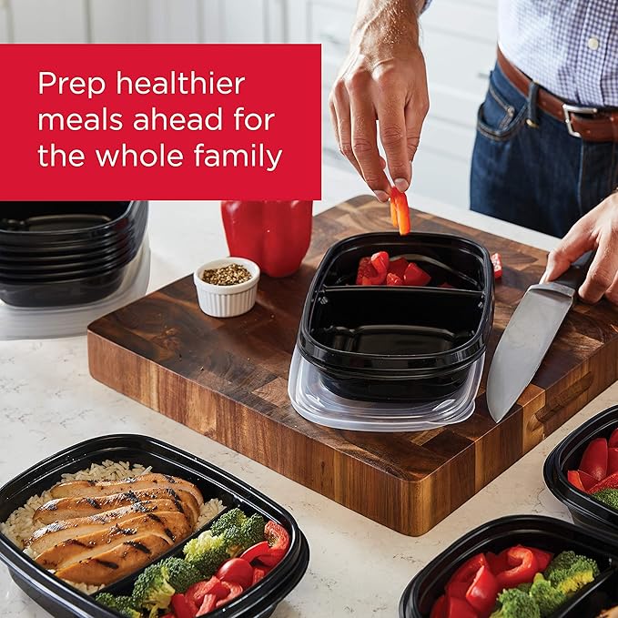 Rubbermaid 32-Piece Food Storage Containers with Lids for Lunch, Meal Prep, and Leftovers, Dishwasher Safe, 5-Cup, Black