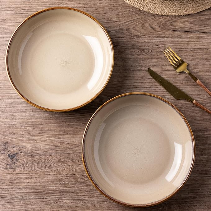 AmorArc 8.5'' Large Pasta Bowls, 36oz Ceramic Pasta Serving Bowls Set of 6 for Kitchen, Wide Bowls for Pasta,Salad,Oatmeal, Microwave Safe, Latte