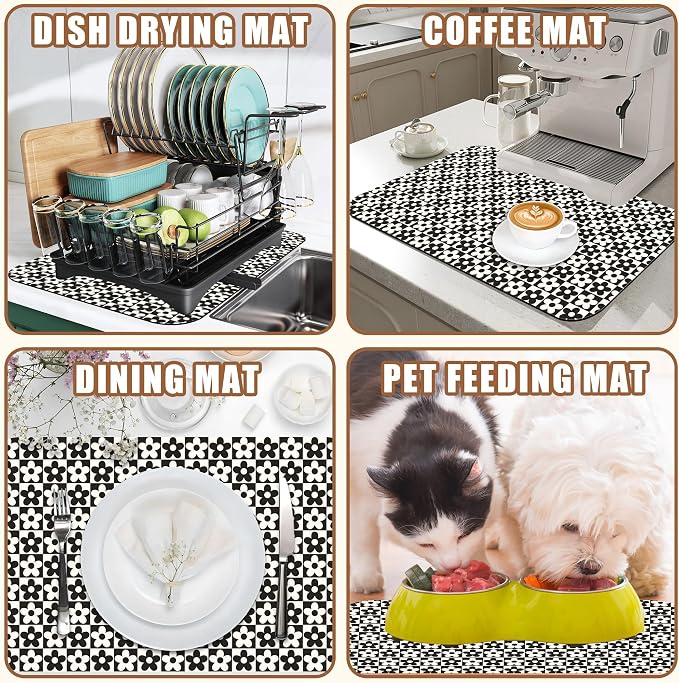 Black and White Checkered Flower Dish Drying Mat - Image 7