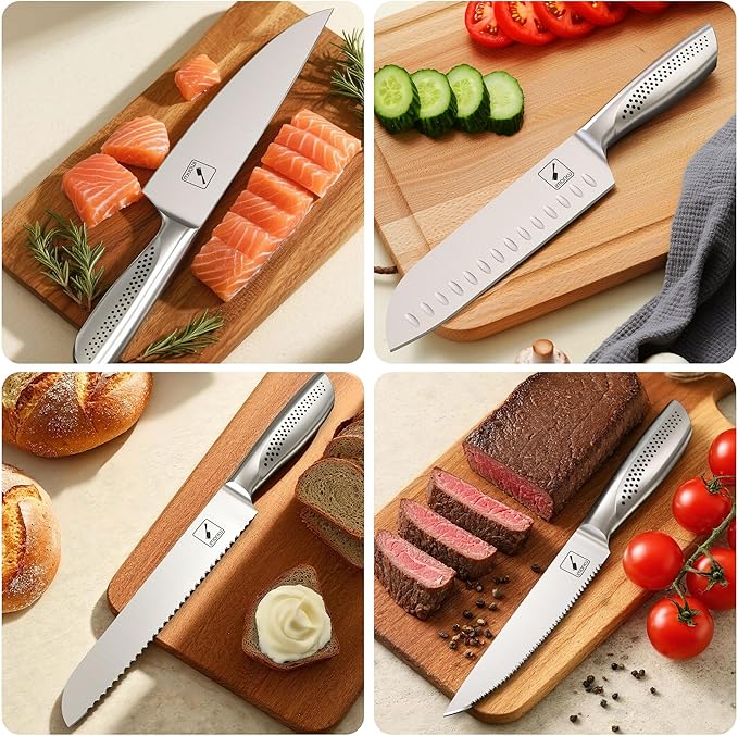 imarku Knife Set, 16PCS High Carbon Stainless Steel Kitchen Knife Sets with Block Ultra Sharp Knife Block Set, Japanese Knife Set with Dotted Non-slip Ergonomic Handle, Dark Brown, Best gifts