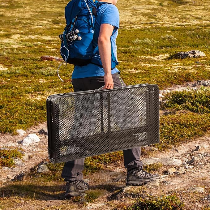 Square Folding Table with Adjustable Height (12" & 26"), Black Portable Metal Mesh Table for Camping, BBQ, Picnic, Garden, Patio & Indoor Use, Fits 2–4 People, Lightweight 7.6 lb, Supports 66 lb