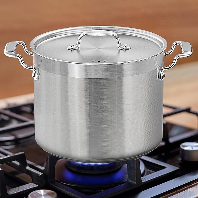 Stainless Steel Cookware Stockpot - 14 Quart, Heavy Duty Induction Pot, Soup Pot with Stainless Steel, Lid, Gas, Induction, Ceramic, Glass and Halogen Cooktops Compatible - NutriChef NCSPT14Q