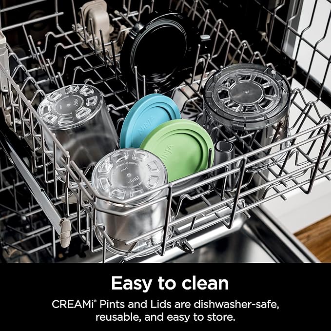 Ninja Creami Pints, Compatible with NC299AMZ & NC300s Series Creami Ice Cream Makers, Genuine Pint, BPA-Free & Dishwasher Safe, Color Lids, Clear/Grey/Lime/Pink/Aqua, XSKPLD4BCD (Pack of 16)