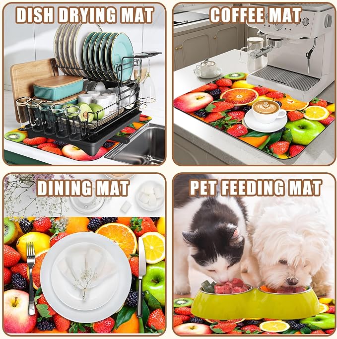 Fresh Fruits Dish Drying Mat for Kitchen Counter Coffee Bar Mat Hide Stain - Image 7