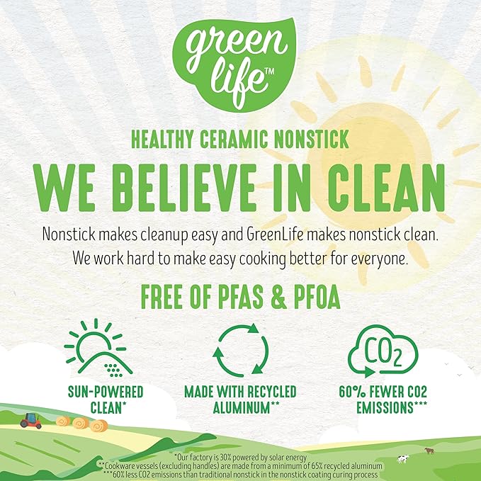 GreenLife Soft Grip 12" Frying pan, Non-Toxic PFAS-Free Ceramic Nonstick, Stay-Cool Handles, Wobble Free, Dishwasher & Oven Safe, Gray