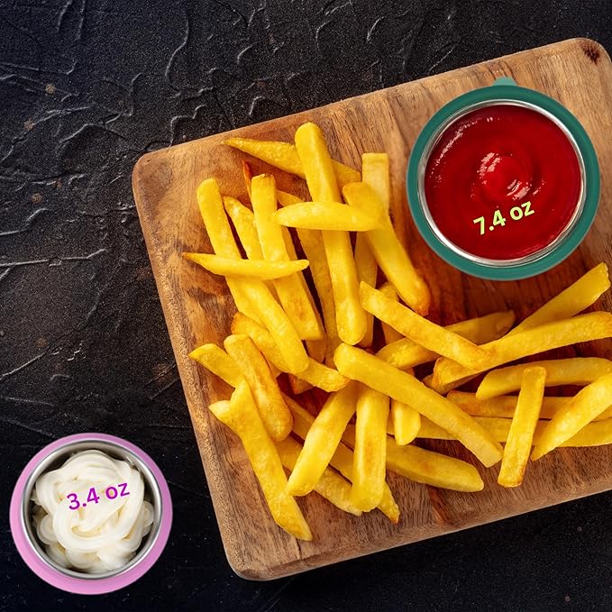 12-Piece Stainless Steel Snack Dip Condiment Containers Set | 3 x 7.4 oz and 3 x 3.4 oz with Silicone Lids | Reusable Leakproof Food Storage Containers for Lunch Meal Prep and Travel