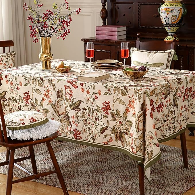 ISAENNE Designer Bohemian Square Table Cloth,Linen Colorful Floral Pattern Tablecloth,Fall Wrinkle Resistant Decorative Tablecloths for Dining Thanksgiving Kitchen Party,67"*67"-Grace A