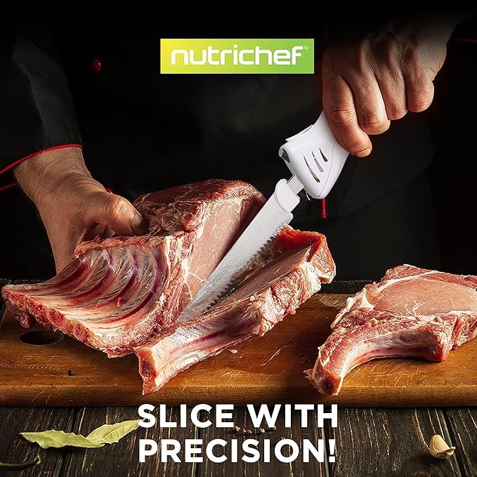 NutriChef Electric Carving Turkey Slicer Kitchen Knife | For Thanksgiving | Portable Electrical Food Cutter Knife Set with Carving Blades & Wood Carving Stand | Cuts Meat, Bread, Cheese & Fruit