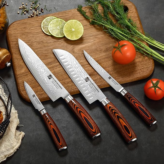 Damascus Chef Knife 8'' Professional 67-Layer VG10 Steel Core with Pakka Wood Handle, Ultra Sharp HRC 62 Kitchen Knife for Chopping Cutting Carving Gift Box for Kitchen Restaurant
