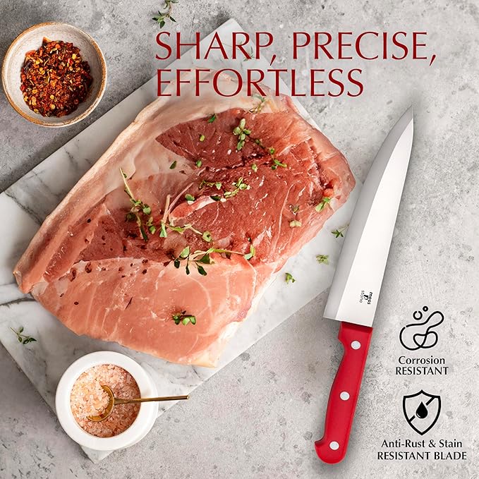 Moss & Stone 14 Pcs Knife Block Set Stainless Steel, Premium Forged Kitchen Knives Set with High-Carbon Blades, Ergonomic Handle, Sharp Blade, Rust Resistant, Modern Style for Home & Chef, Red