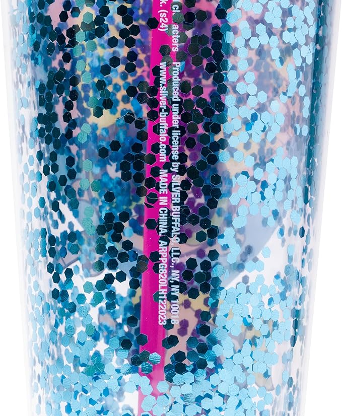 Silver Buffalo The Powerpuff Girls Featuring Blossom, Bubbles, and Buttercup Plastic Confetti Cold Cup with Lid and Straw, 32 Ounces